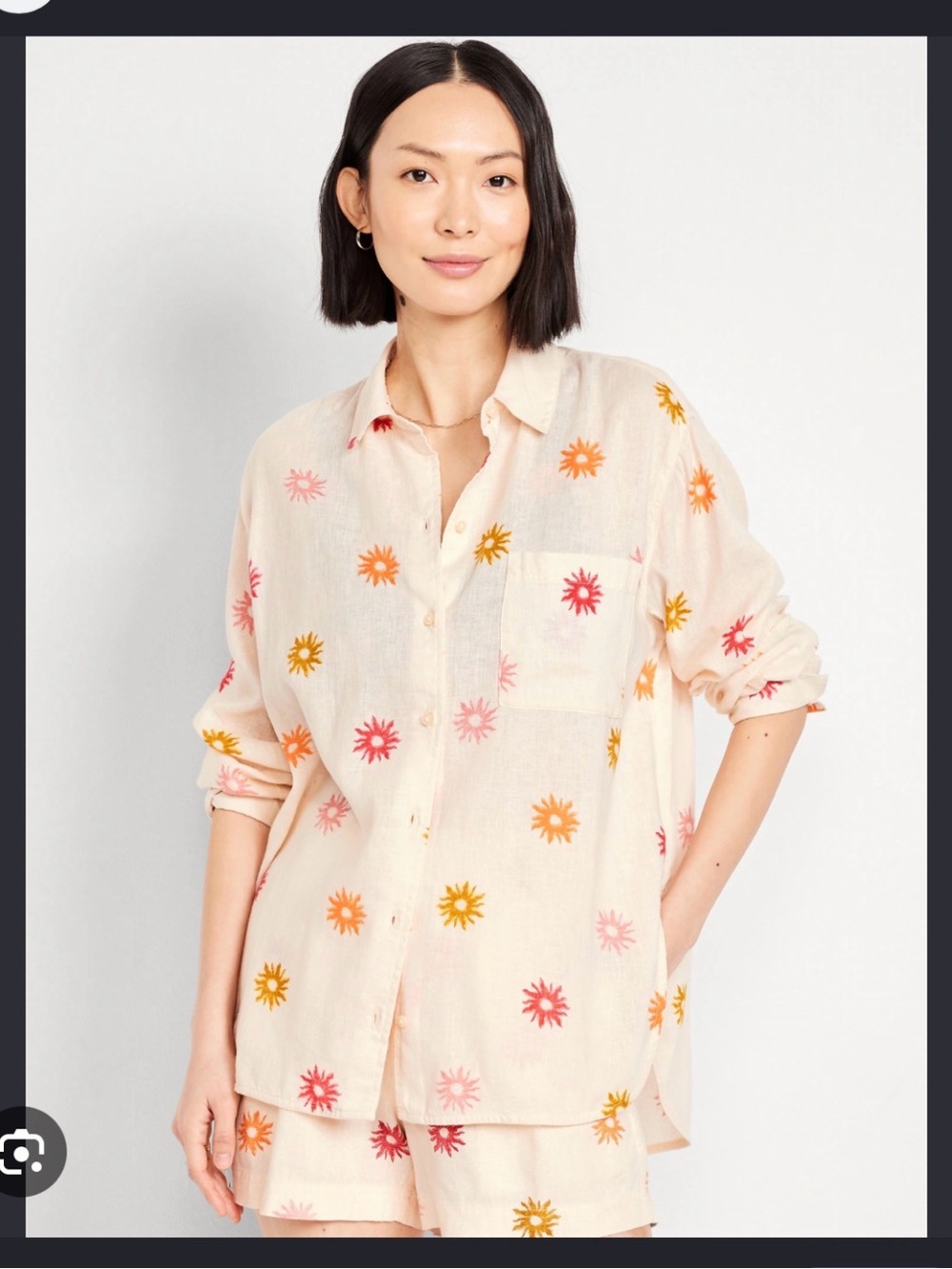 Old Navy Linen Blend Matching Set Sunburst print size L